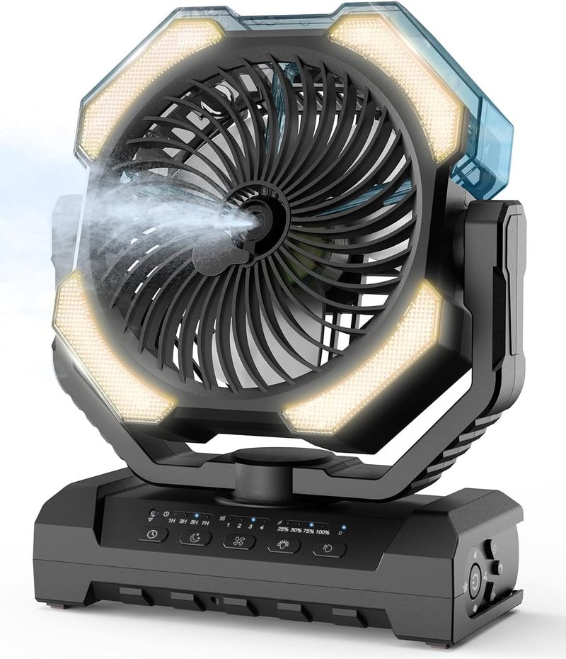 Aopircs Misting Fan - Portable Battery Powered Fans with 9oz Water Tank, Light, Hook - Rechargeable, 120H Cooling, Last 5H Mist, 4 Speed, Sleep Mode - Outdoor Fan, for Camping, Travel Essentials - Image 1